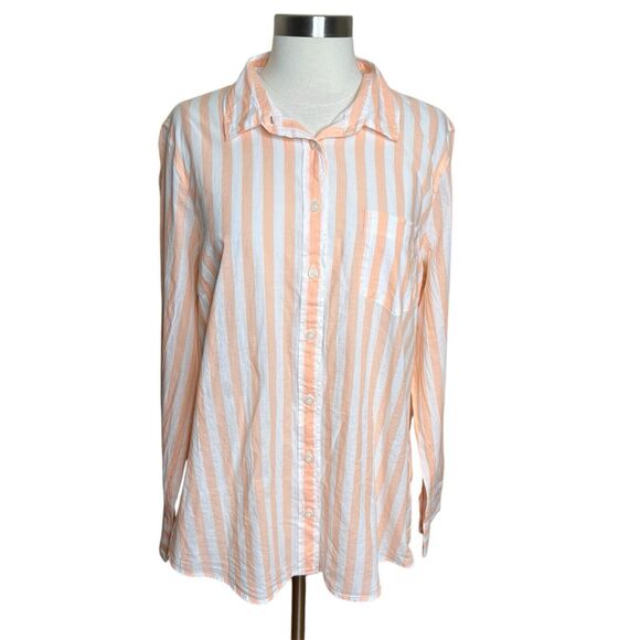 J. Crew Tops - J Crew Shirt Womens XL‎ Orange Striped Cotton Signature Fit Lightweight Preppy